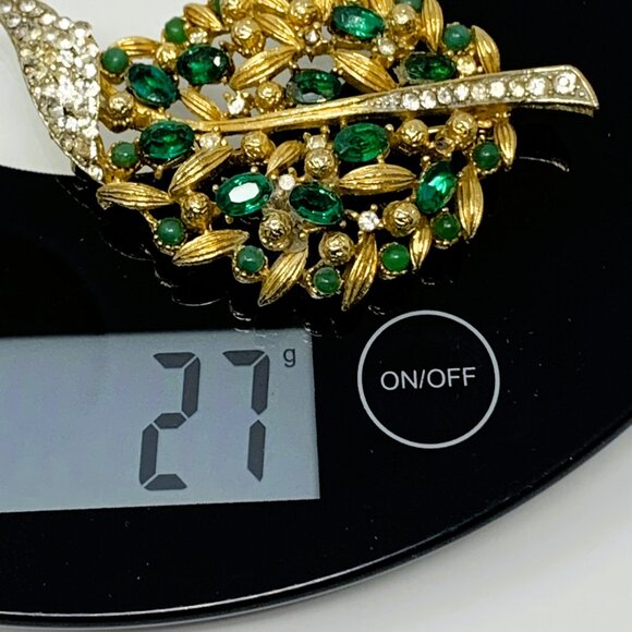 Lisner Gold-Tone Leaf Rhinestone Brooch - Picture 7 of 7